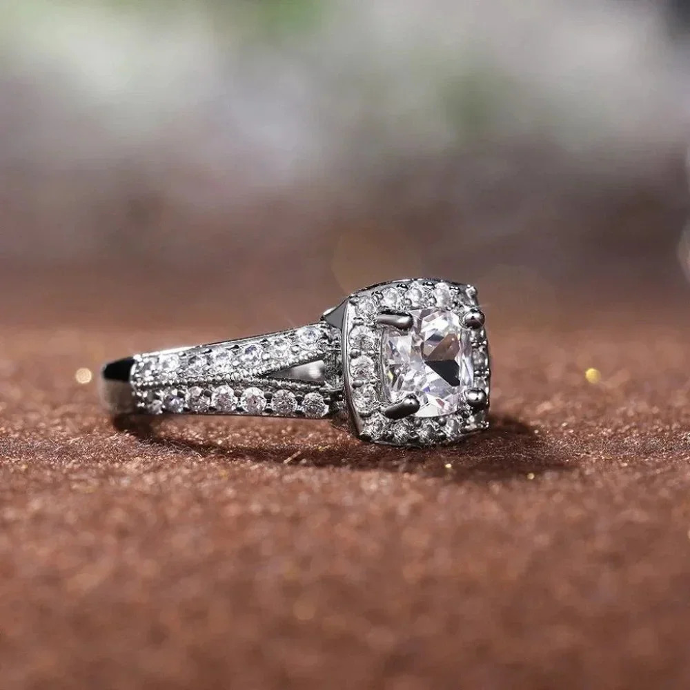 ▶NEW LUXURY 14K WHITE GOLD SQUARE GEM DIAMOND ENGAGEMENT RING FOR WOMEN, K774 - Picture 5 of 6